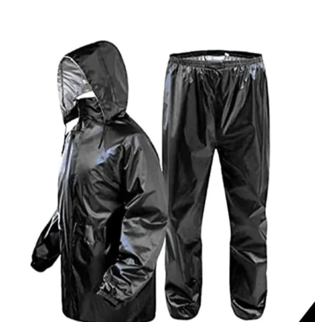 Polyester Solid Rainsuit for Men (Black, L)
